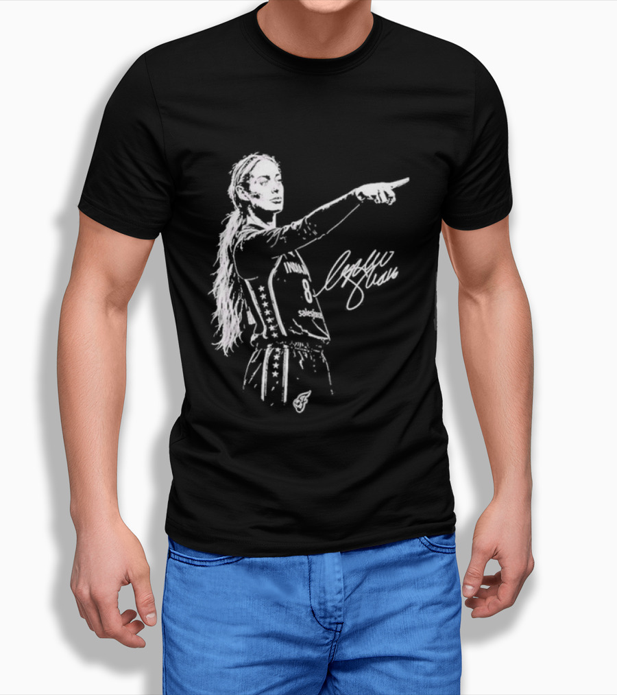 Sophie Cunningham Indiana Fever Pointing Sketch Signature T-Shirt