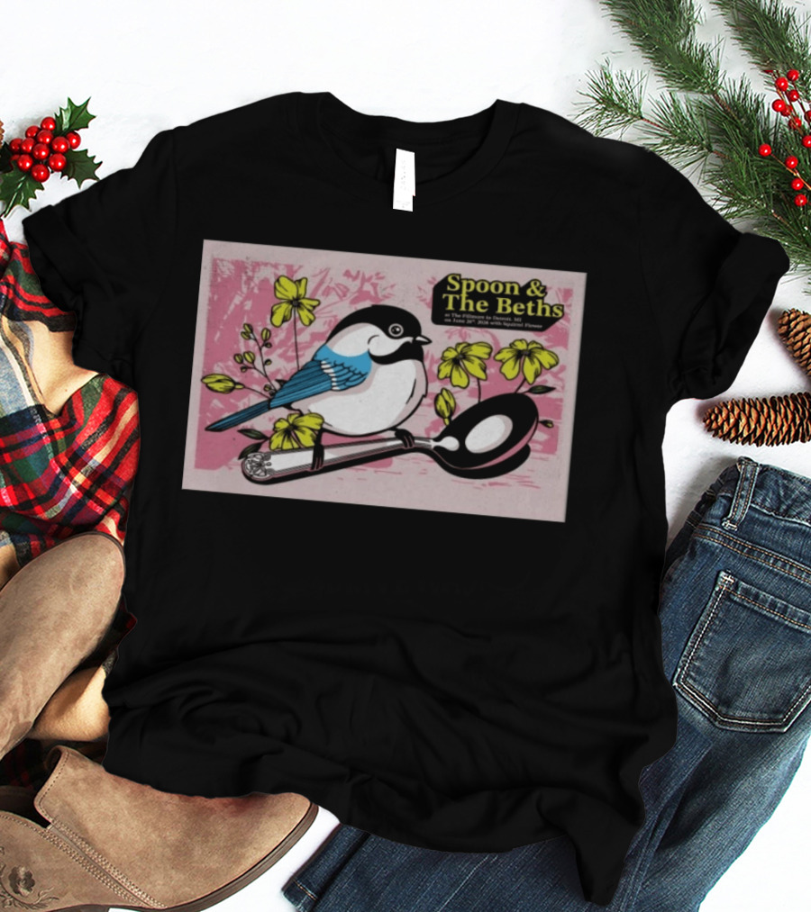 Spoon And The Beths June 26 2026 Detroit MI With Bird On Spoon And Yellow Flowers T-Shirt