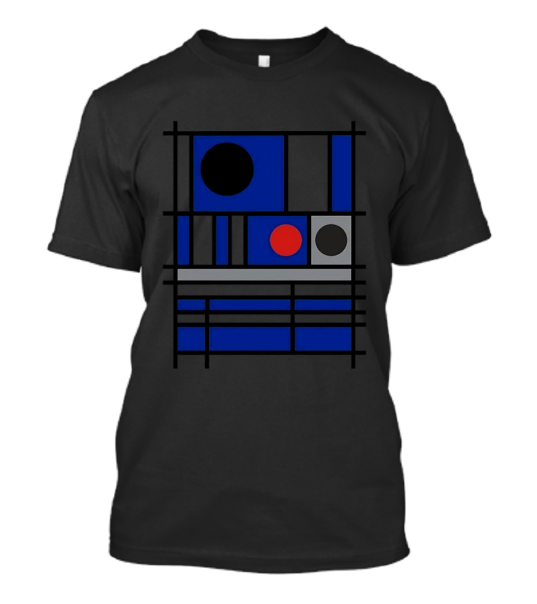 Geometric Shapes Blue Black Red Circles Squares Lines T-Shirt