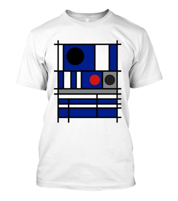 Geometric Shapes Blue Black Red Circles Squares Lines T-Shirt