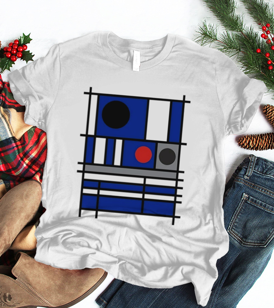 Geometric Shapes Blue Black Red Circles Squares Lines T-Shirt