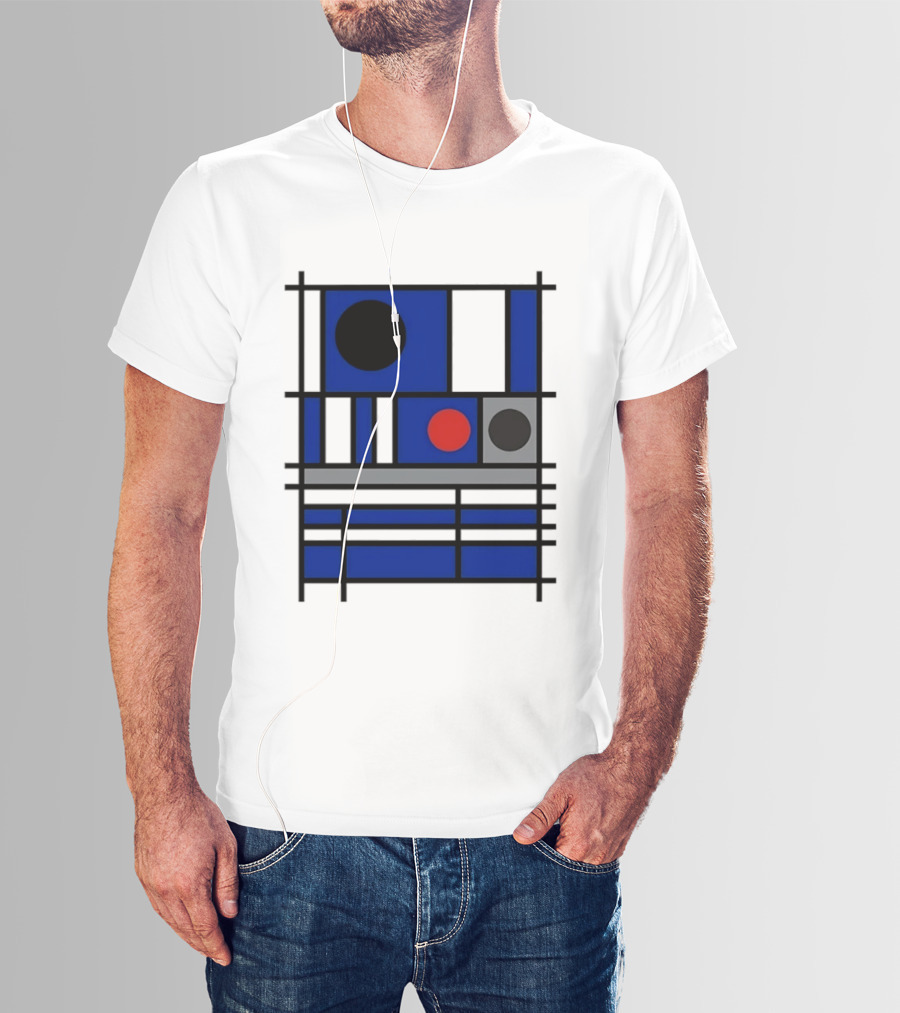 Geometric Shapes Blue Black Red Circles Squares Lines T-Shirt