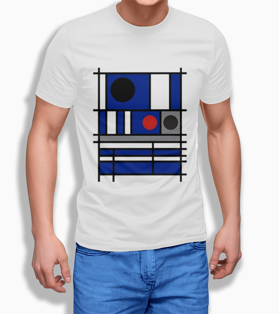 Geometric Shapes Blue Black Red Circles Squares Lines T-Shirt