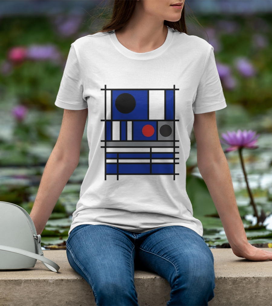 Geometric Shapes Blue Black Red Circles Squares Lines T-Shirt