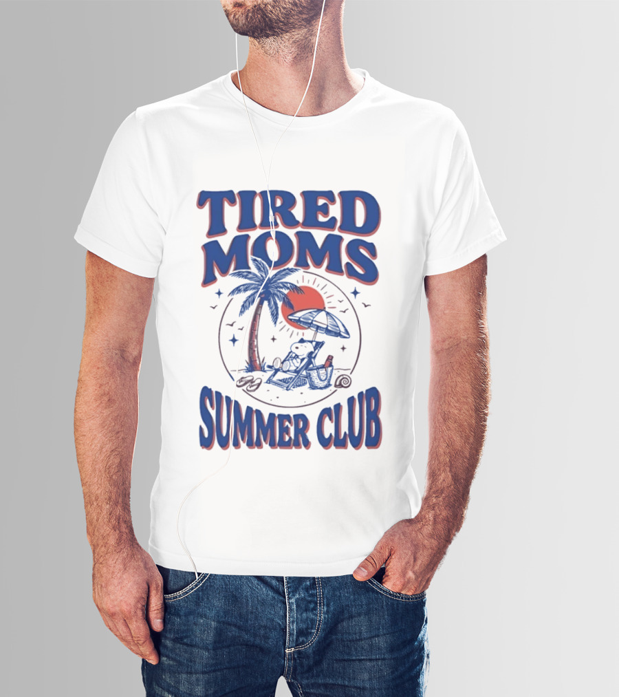 Tired Moms Summer Club Snoopy Beach Relaxation Under Palm Tree T-Shirt