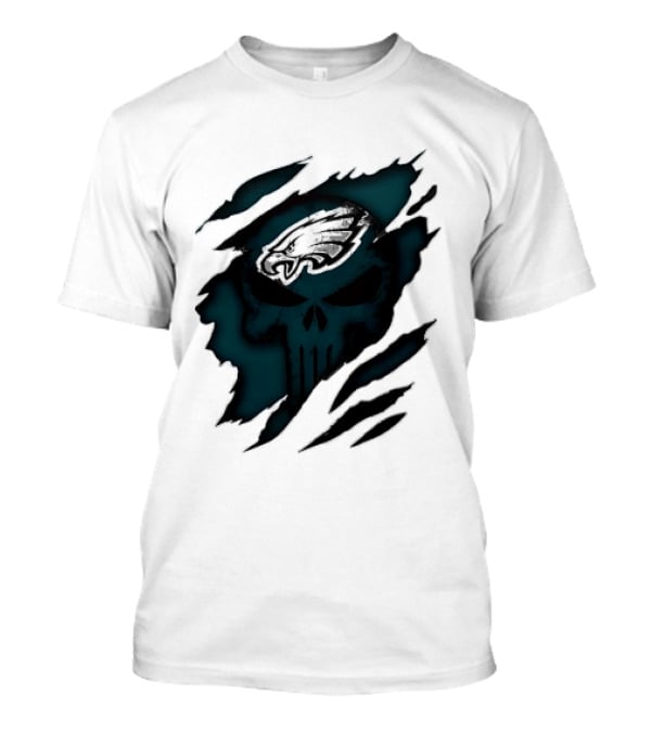 Philadelphia Eagles Punisher Skull Ripped Effect NFL Team Merchandise T-Shirt