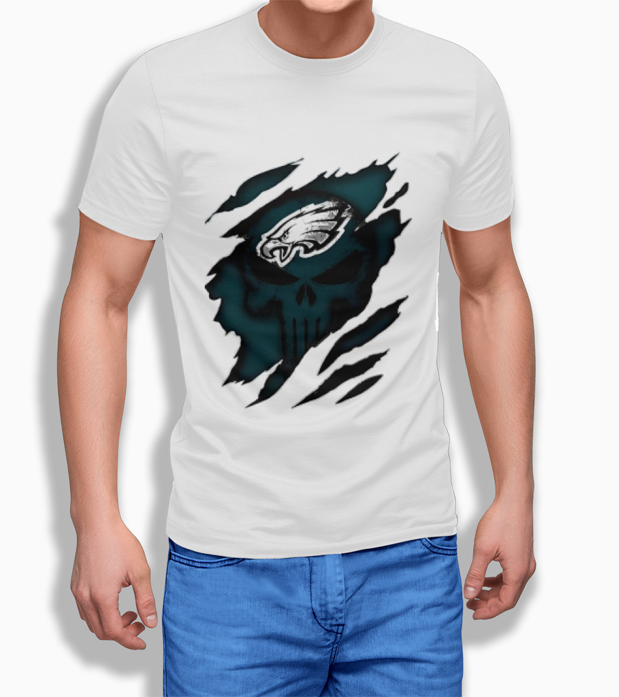 Philadelphia Eagles Punisher Skull Ripped Effect NFL Team Merchandise T-Shirt