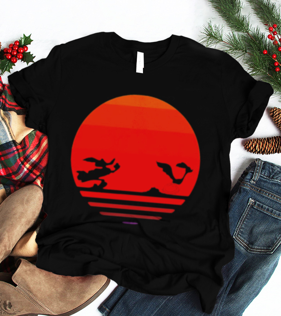 Wile E Coyote And Road Runner Sunset Chase T-Shirt