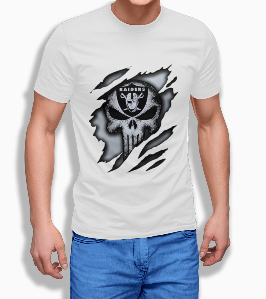 Las Vegas Raiders Punisher Skull NFL Rip Effect T-Shirt
