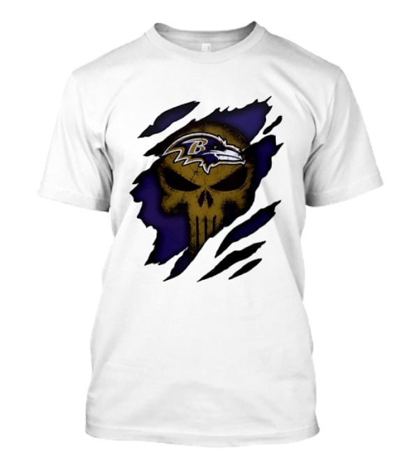 Baltimore Ravens Punisher Skull Torn Effect Fan Gear T-Shirt