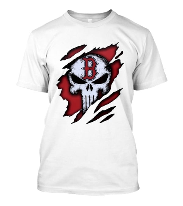 Boston Red Sox Skull Punisher Shredded Effect T-Shirt
