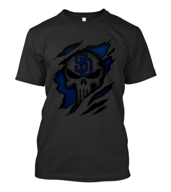 SD Punisher Skull Ripped Fabric San Diego Padres T-Shirt