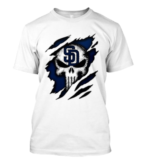 SD Punisher Skull Ripped Fabric San Diego Padres T-Shirt
