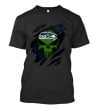Seattle Seahawks Punisher Skull Ripped Fabric T-Shirt