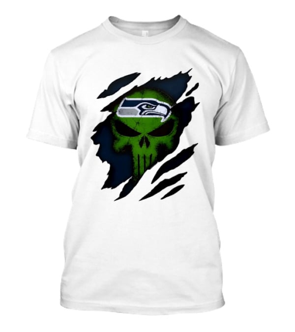 Seattle Seahawks Punisher Skull Ripped Fabric T-Shirt