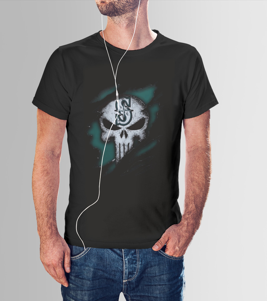 Seattle Mariners Punisher Skull Grunge Tear Effect T-Shirt