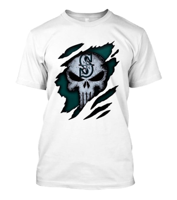 Seattle Mariners Punisher Skull Grunge Tear Effect T-Shirt