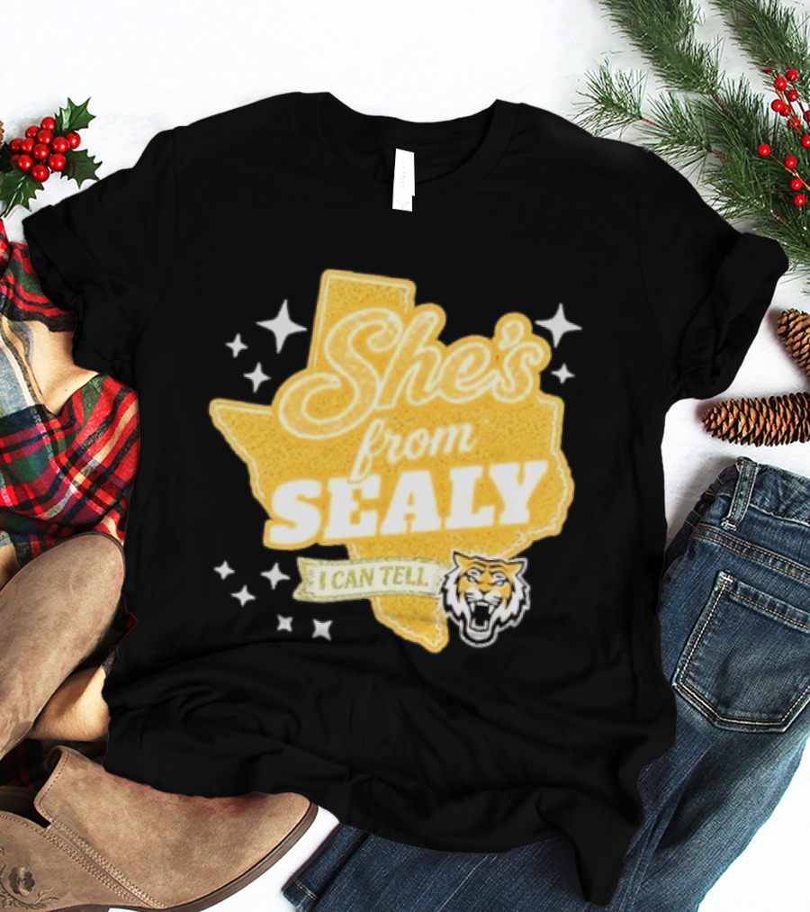 She's From Sealy Texas I Can Tell With Tiger Emblem And Stars T-Shirt