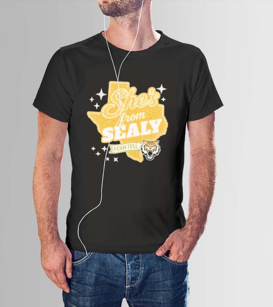 She's From Sealy Texas I Can Tell With Tiger Emblem And Stars T-Shirt