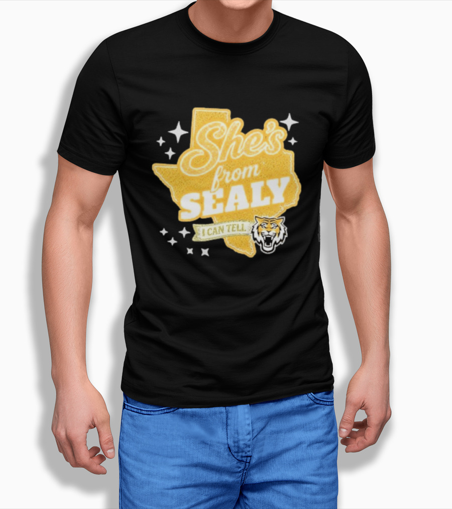 She's From Sealy Texas I Can Tell With Tiger Emblem And Stars T-Shirt