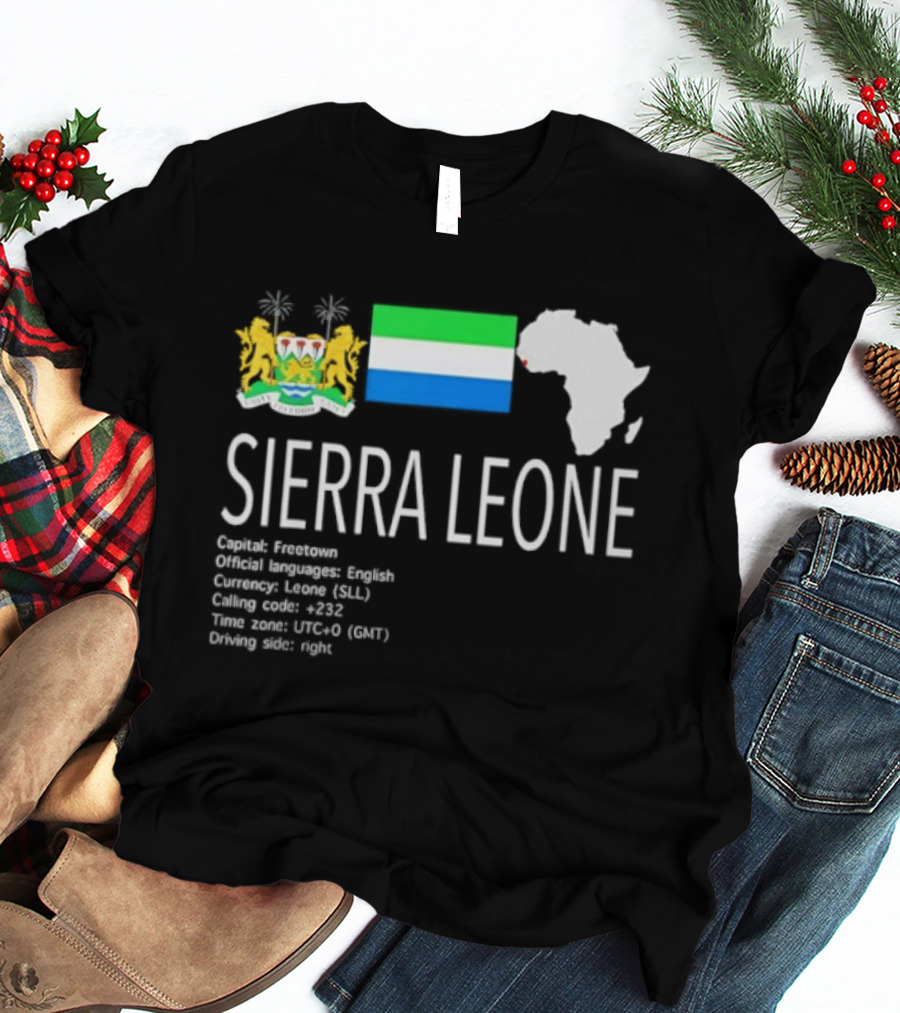 Sierra Leone Flag Map African Continent Geography Facts Creole Language GMT Time Zone Stats T-Shirt