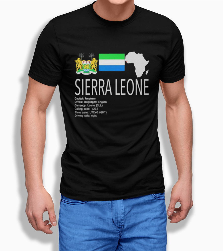 Sierra Leone Flag Map African Continent Geography Facts Creole Language GMT Time Zone Stats T-Shirt