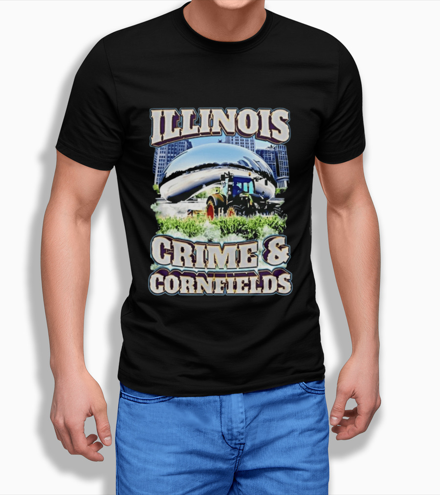 Illinois Crime And Cornfields Chicago Bean Tractor Scene T-Shirt