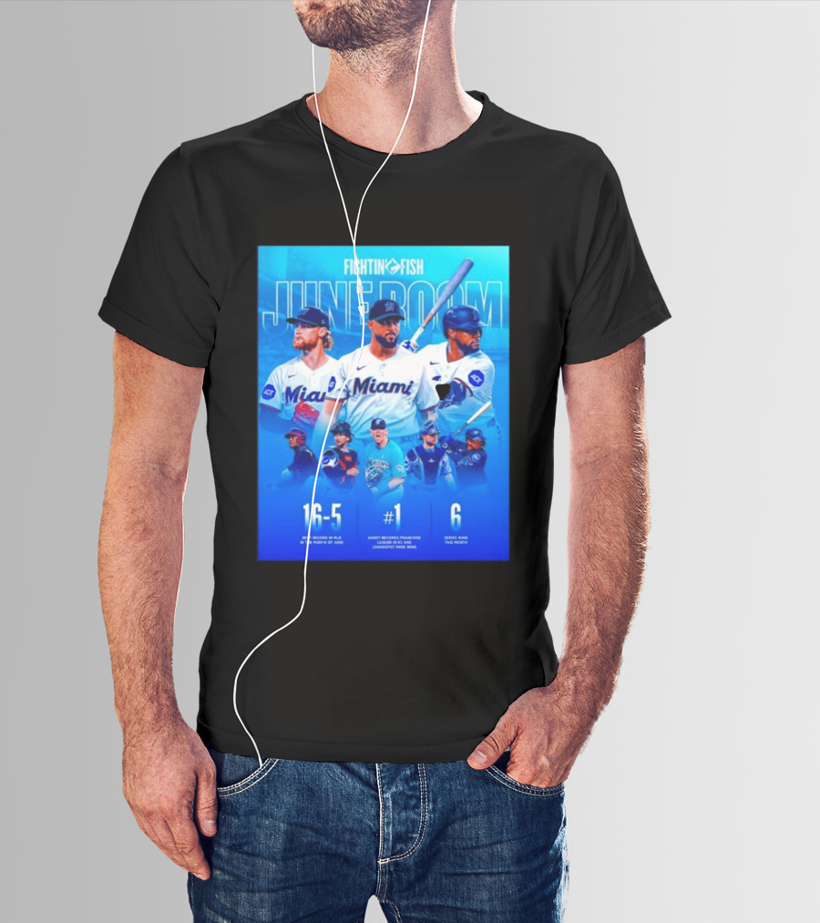 Fighting Fish Miami June Boom Sandy Alcantara Franchise Record T-Shirt