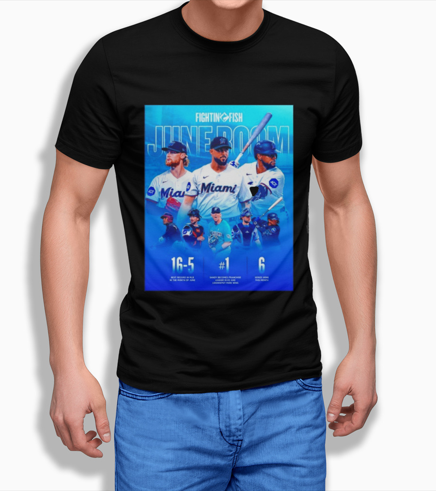 Fighting Fish Miami June Boom Sandy Alcantara Franchise Record T-Shirt