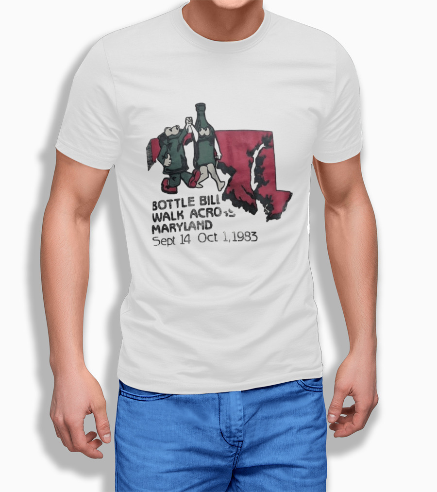 Bottle Bill Walk Across Maryland Sept 14 Oct 1 1983 Map And Cartoon Figures T-Shirt