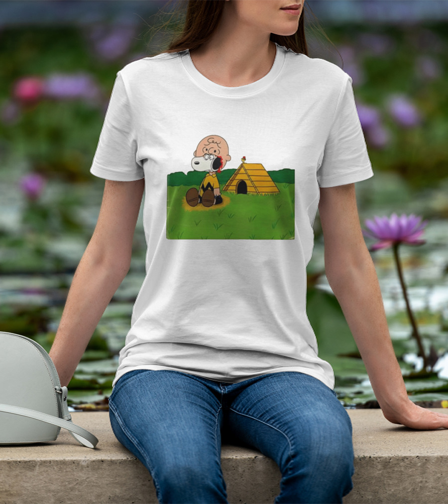 Snoopy Charlie Brown Midsommar Crossover Scene With Doghouse And Woodstock T-Shirt