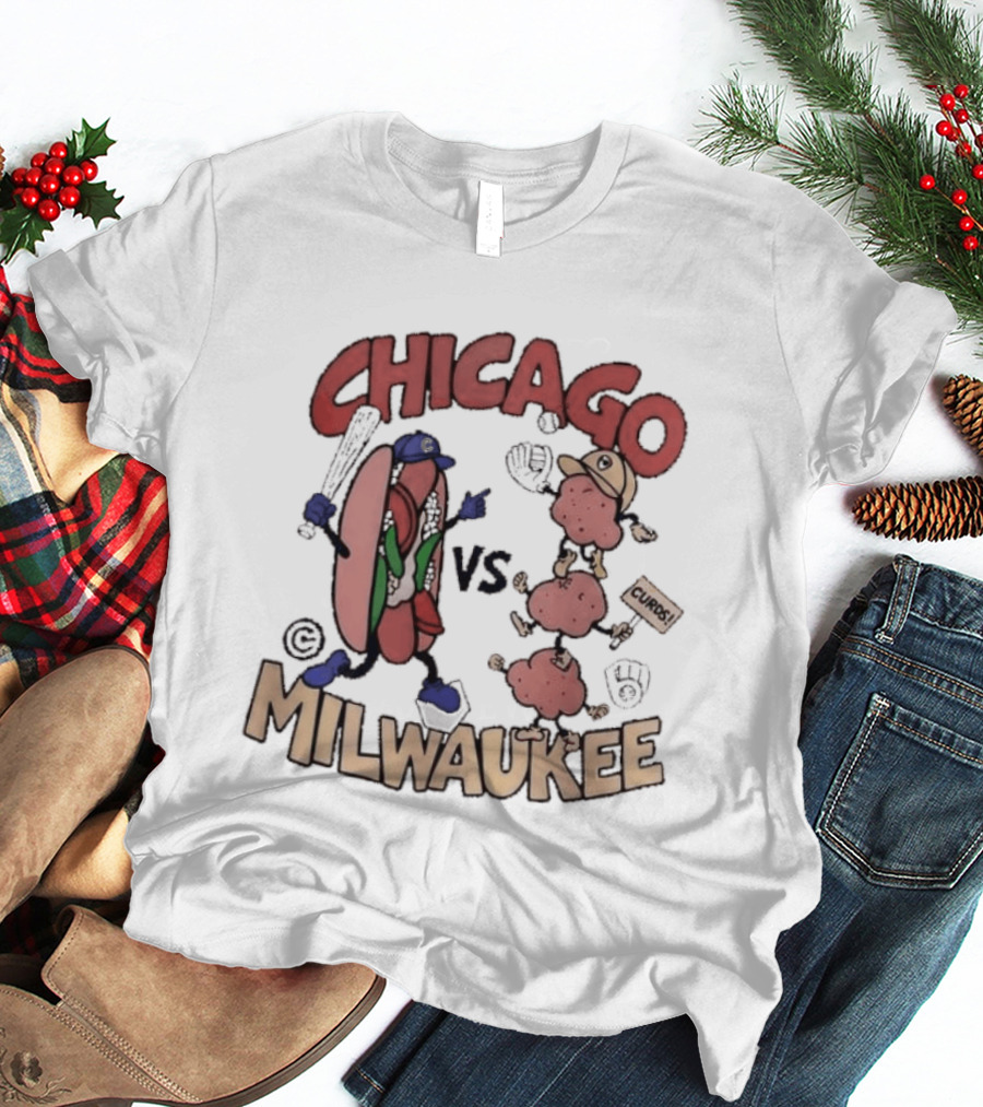 Chicago Cubs Vs Milwaukee Brewers Hot Dog Cheese Curds Baseball Battle T-Shirt