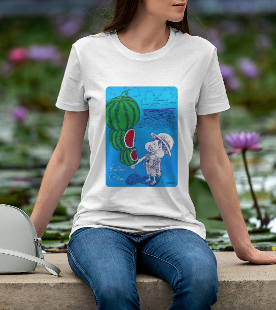 Monkey D Luffy Watermelon Eating Art By Eiichiro Oda One Piece Ocean Scene T-Shirt