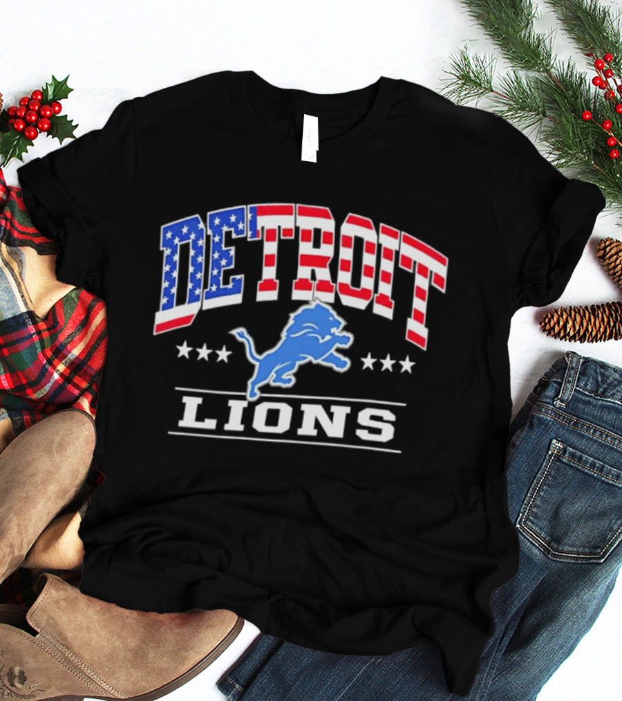 Detroit Lions Americana Patriotic Flag Stars And Stripes T-Shirt