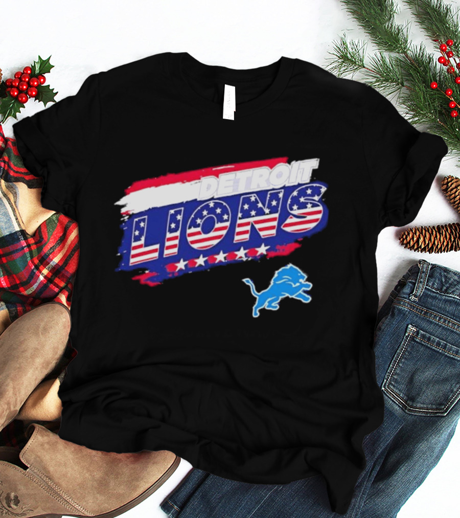 Detroit Lions American Flag Stars Stripes Patriotic NFL Team Spirit T-Shirt