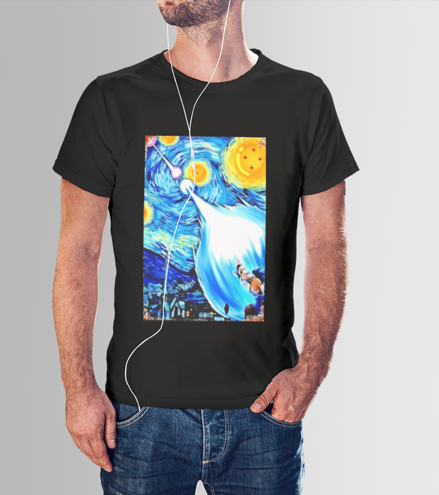 Goku Dragon Ball Z Kamehameha Wave Van Gogh Starry Night Fusion T-Shirt