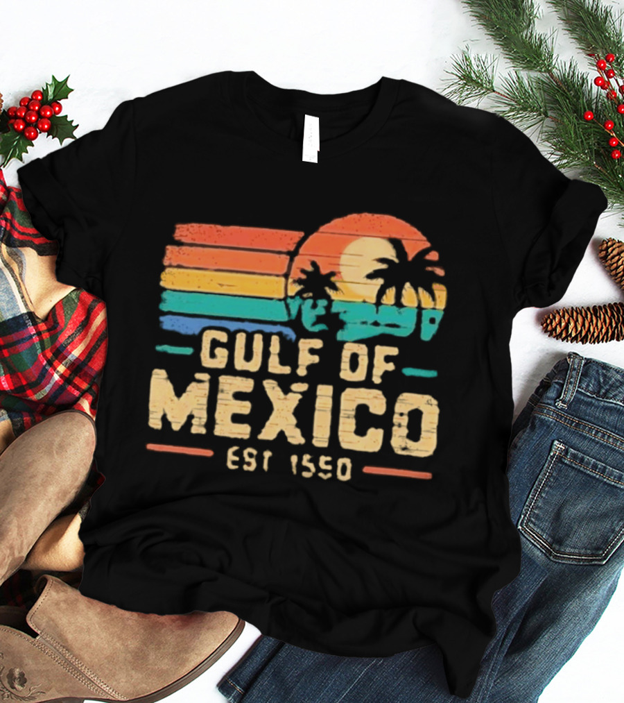 Gulf Of Mexico Est 1550 Retro Sunset Palm Trees Ocean T-Shirt
