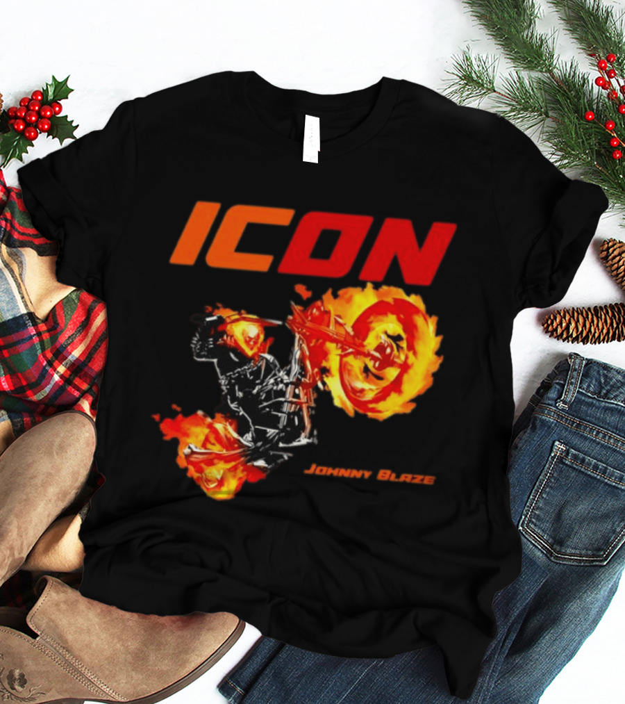ICON Johnny Blaze Marvel Ghost Rider Fiery Motorcycle T-Shirt