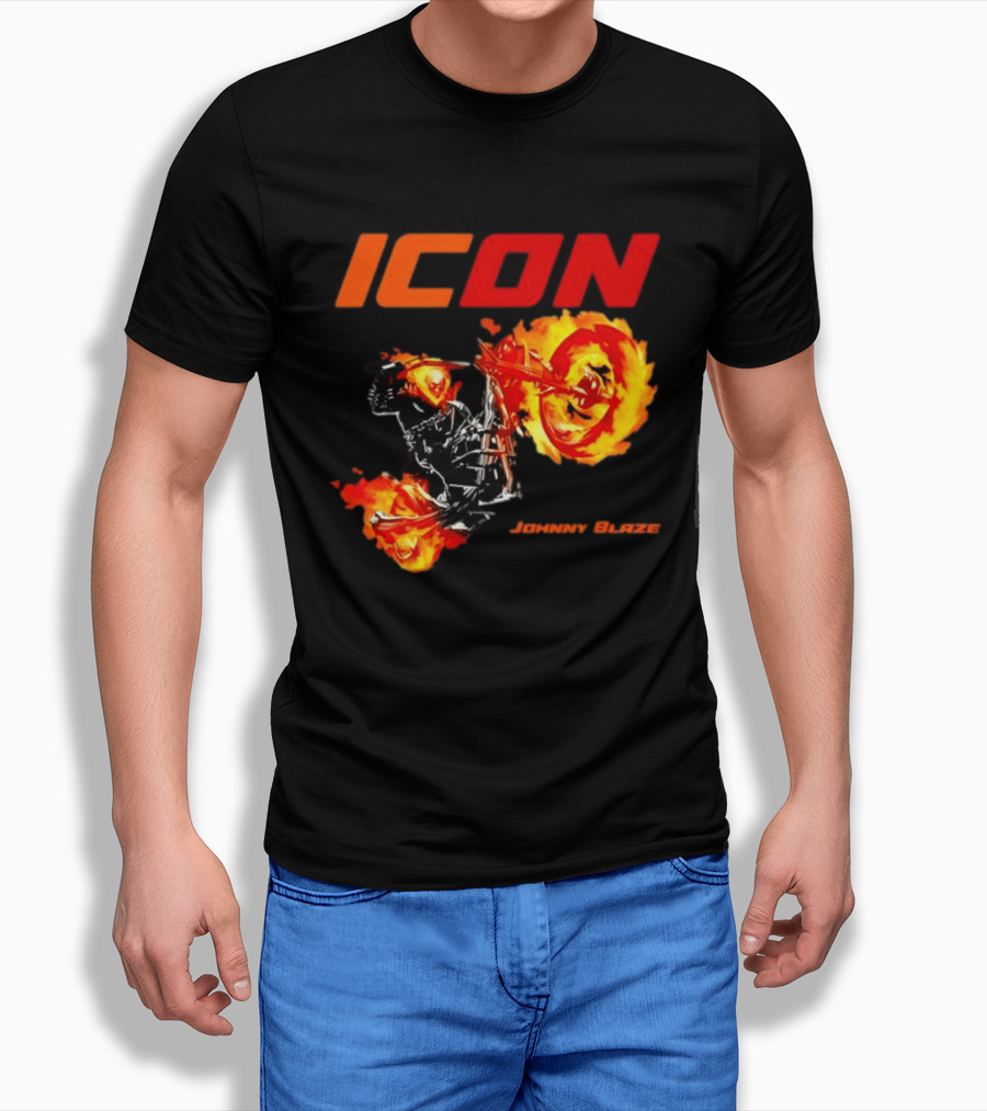 ICON Johnny Blaze Marvel Ghost Rider Fiery Motorcycle T-Shirt