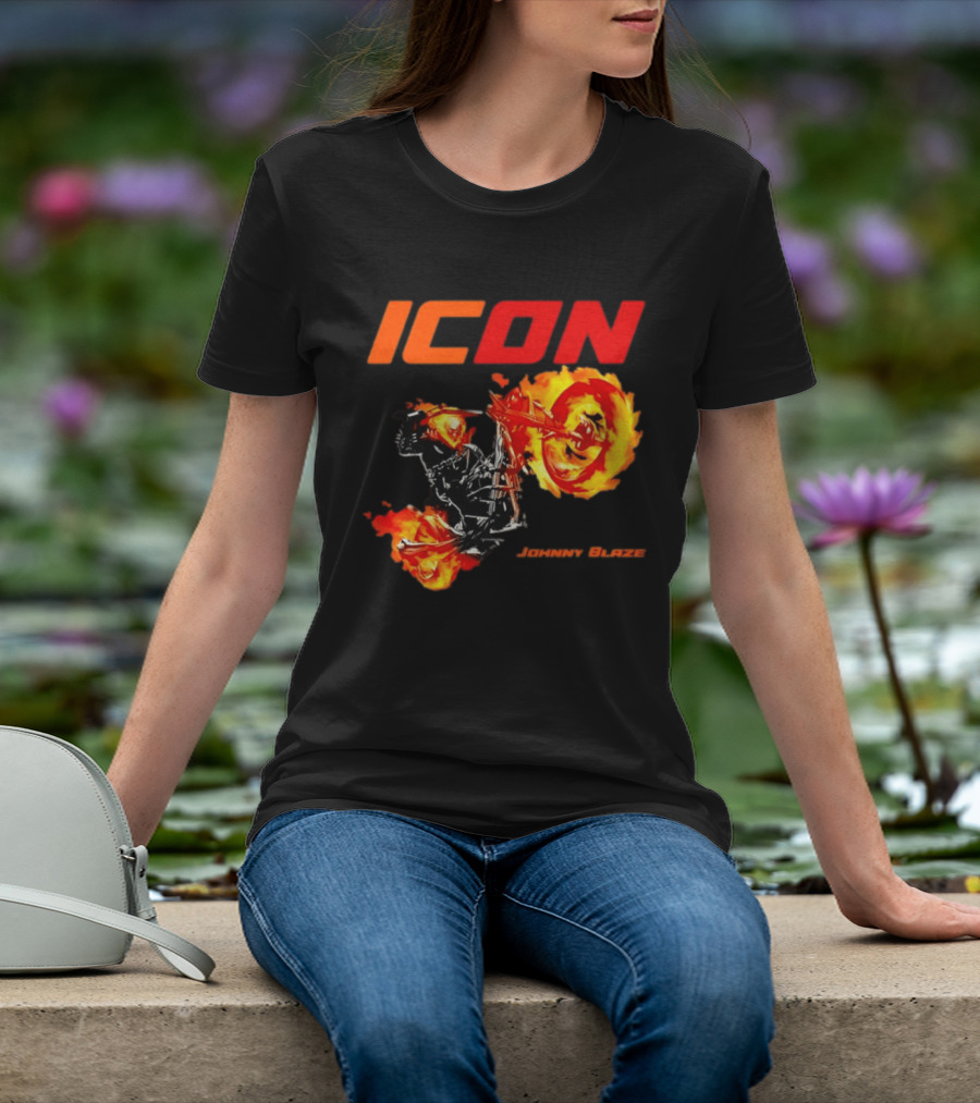 ICON Johnny Blaze Marvel Ghost Rider Fiery Motorcycle T-Shirt