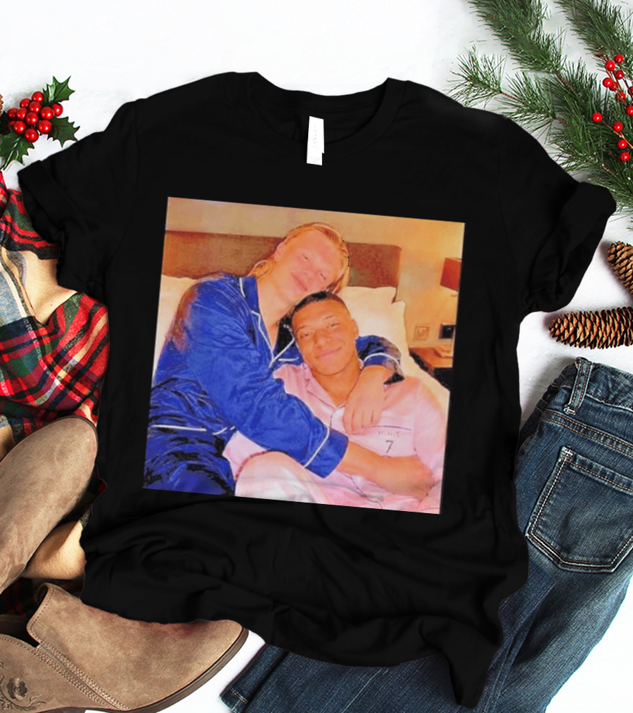 Kylian Mbappé Erling Haaland Pajama Party Soccer Stars Relaxing Together T-Shirt