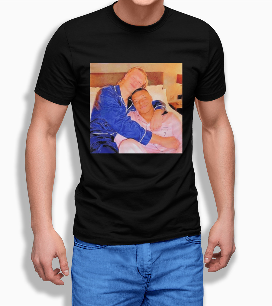 Kylian Mbappé Erling Haaland Pajama Party Soccer Stars Relaxing Together T-Shirt