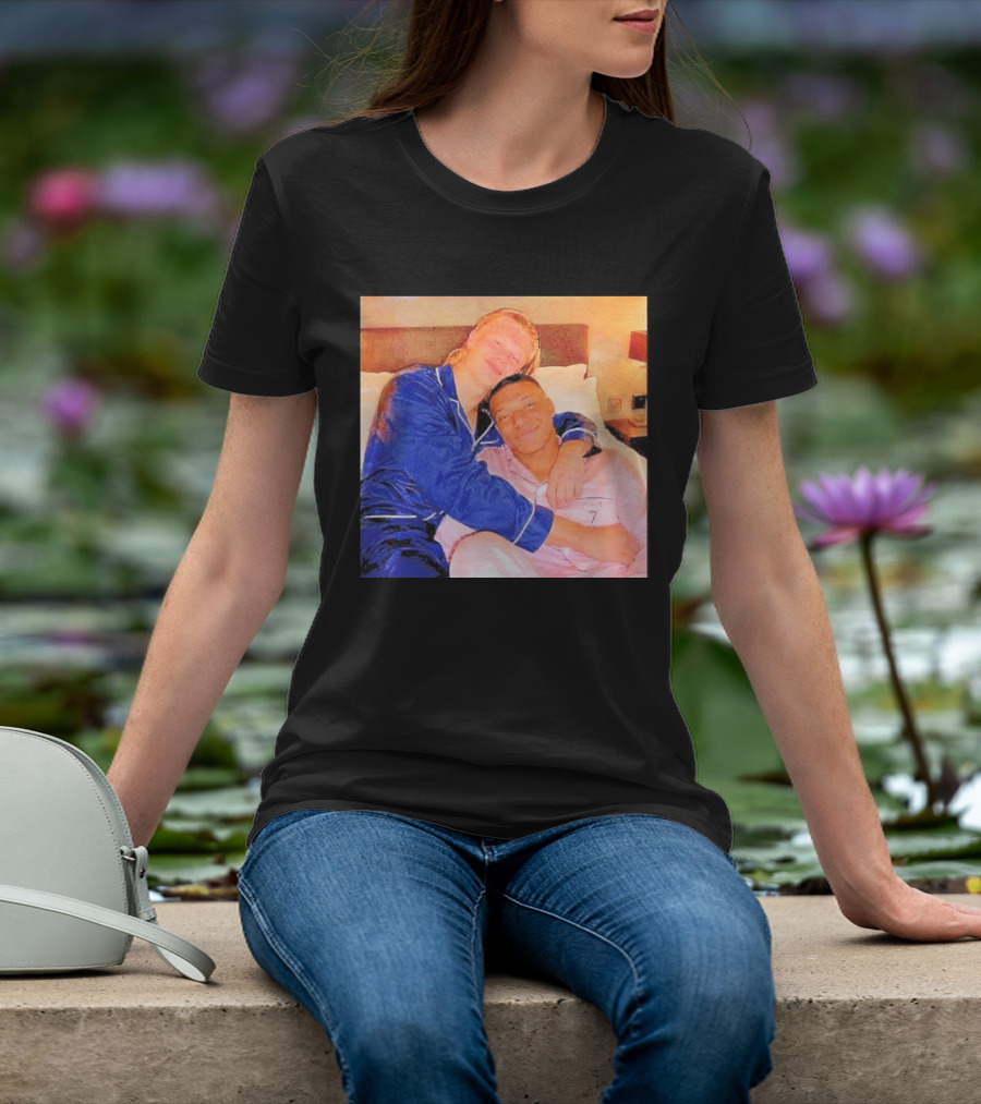 Kylian Mbappé Erling Haaland Pajama Party Soccer Stars Relaxing Together T-Shirt