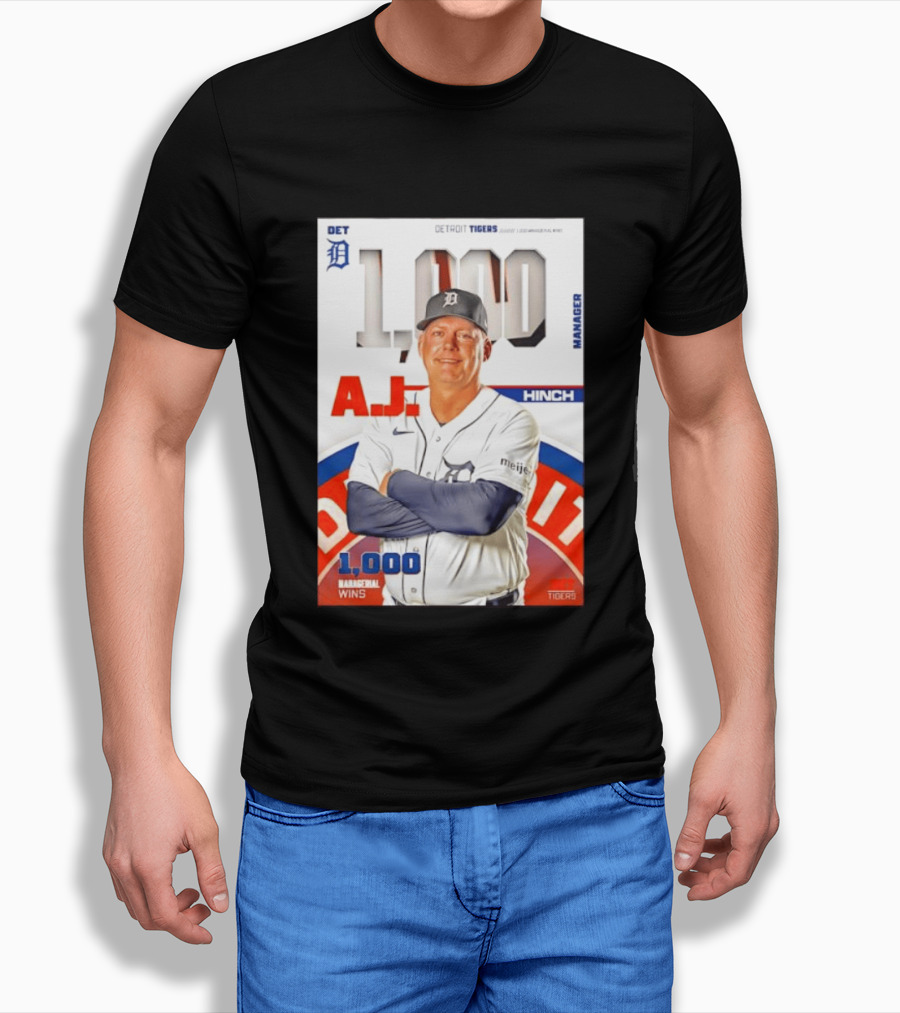DET Detroit Tigers A.J. Hinch 1000 Managerial Wins T-Shirt