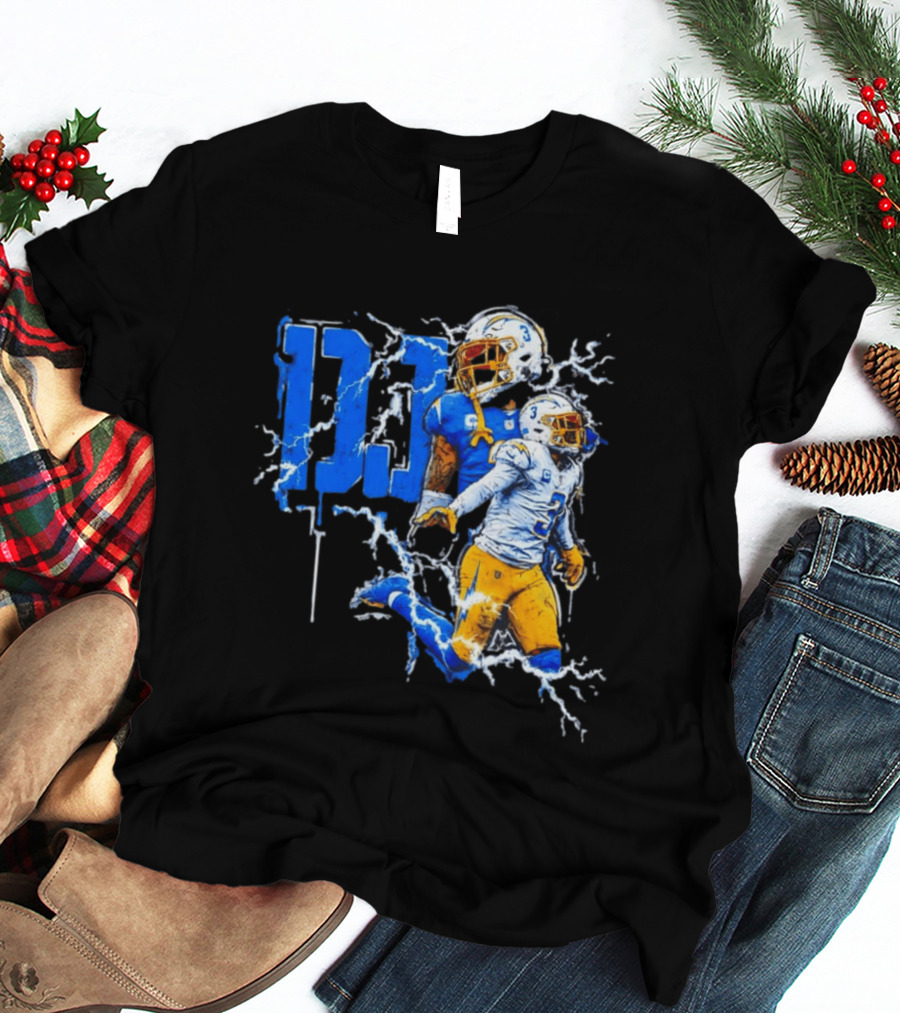 Derwin James Chargers Football Lightning DJ Bold Blue Yellow Action Splash T-Shirt