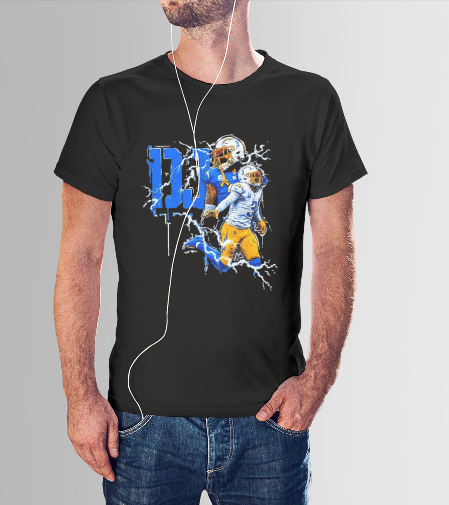 Derwin James Chargers Football Lightning DJ Bold Blue Yellow Action Splash T-Shirt