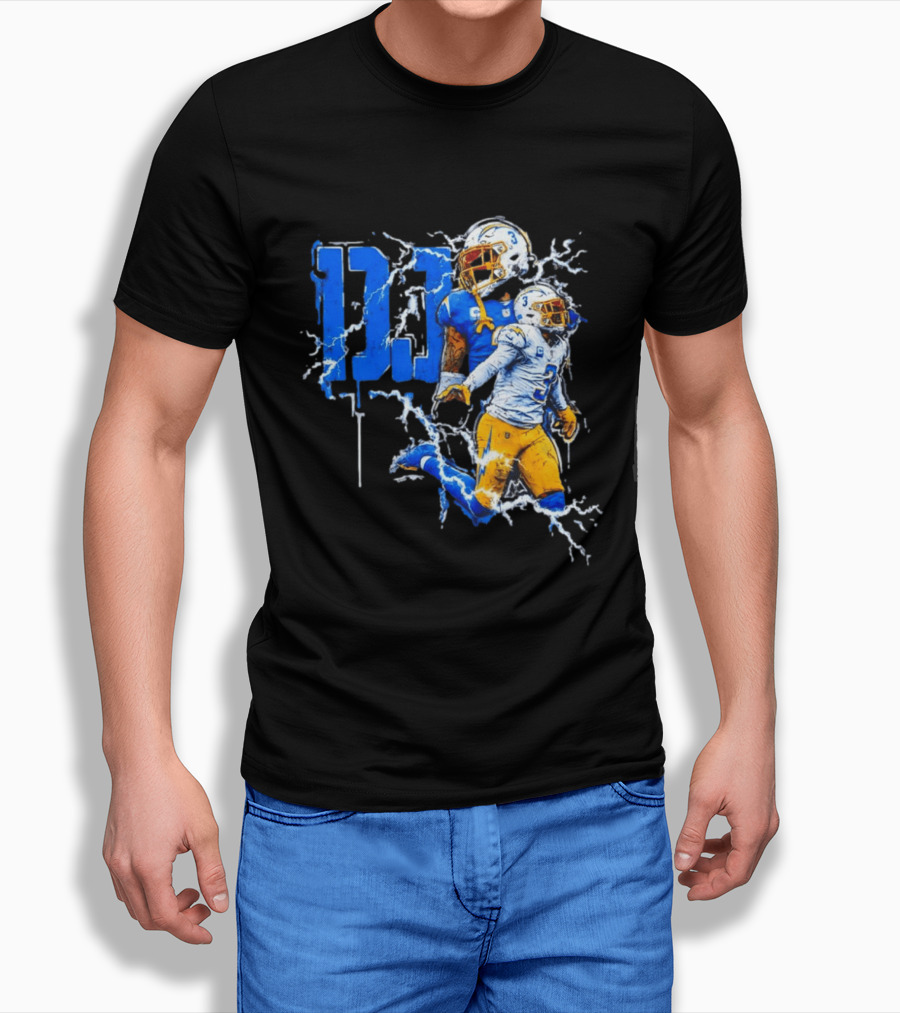 Derwin James Chargers Football Lightning DJ Bold Blue Yellow Action Splash T-Shirt