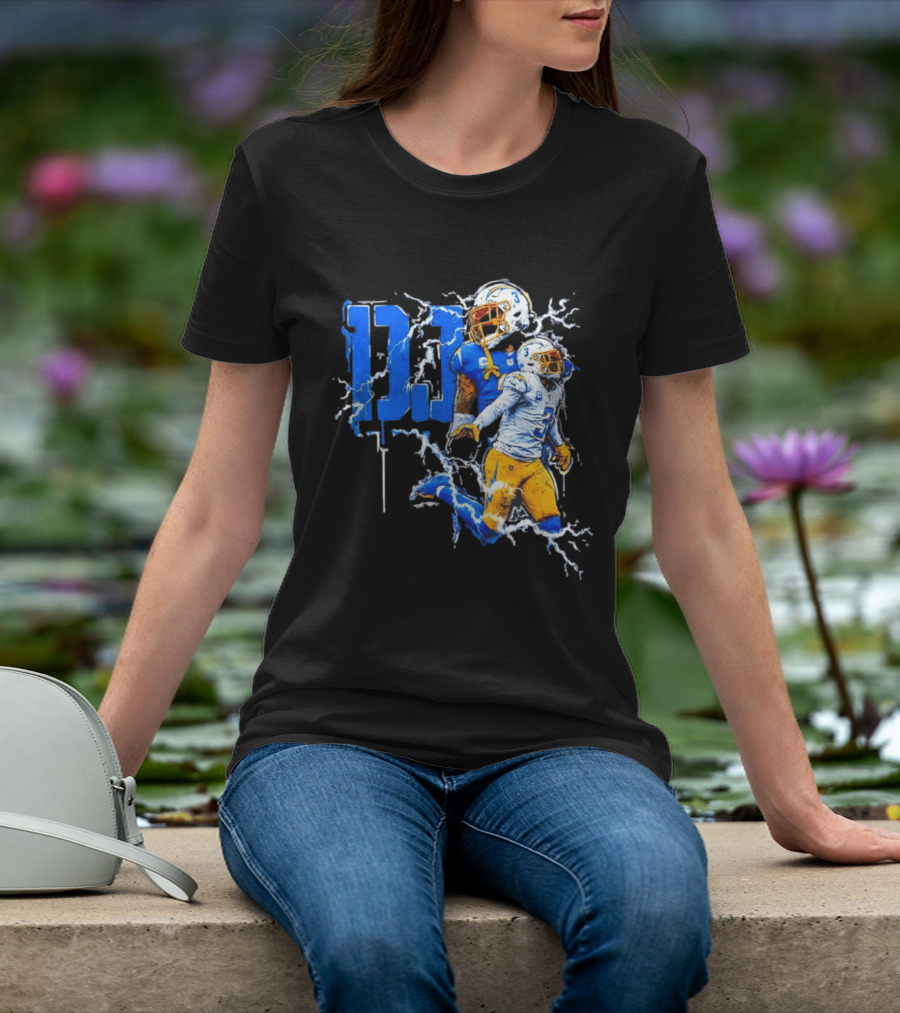 Derwin James Chargers Football Lightning DJ Bold Blue Yellow Action Splash T-Shirt