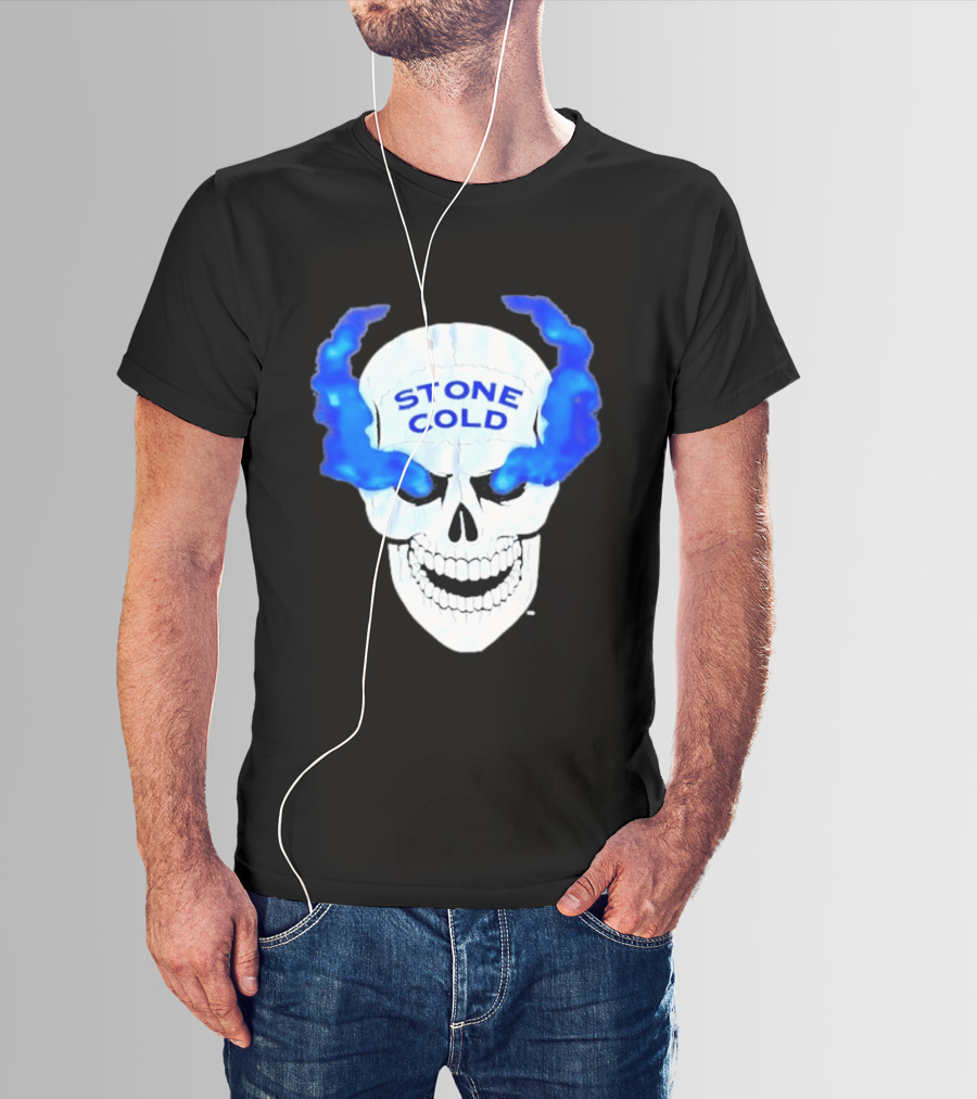 Stone Cold Skull WWE Wrestling Iconic Blue Flames T-Shirt