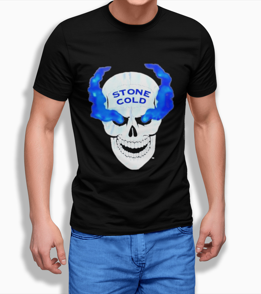 Stone Cold Skull WWE Wrestling Iconic Blue Flames T-Shirt